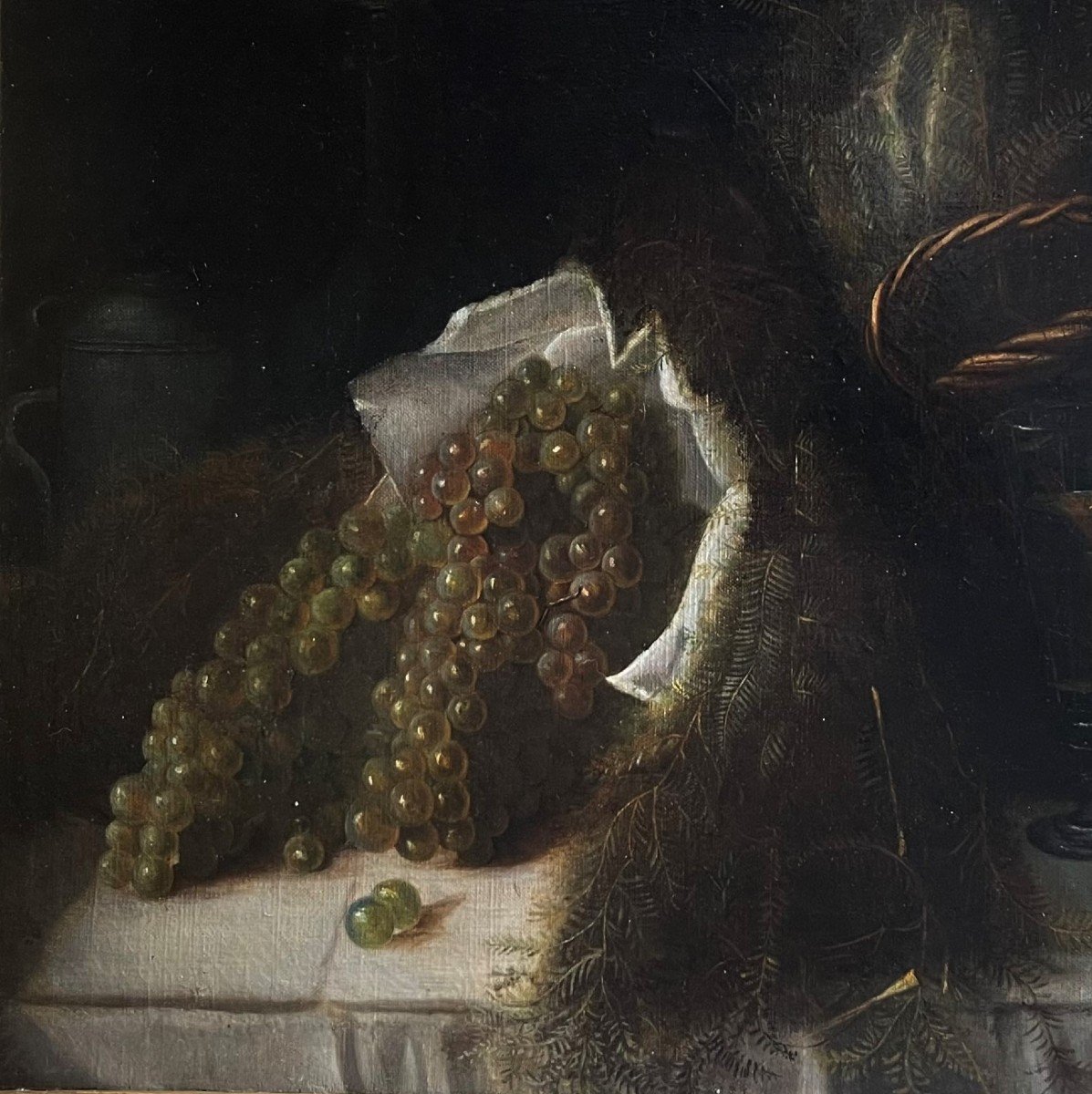 Tableau Huile Sur Toile Nature Morte Aux Raisins XIXème-photo-2