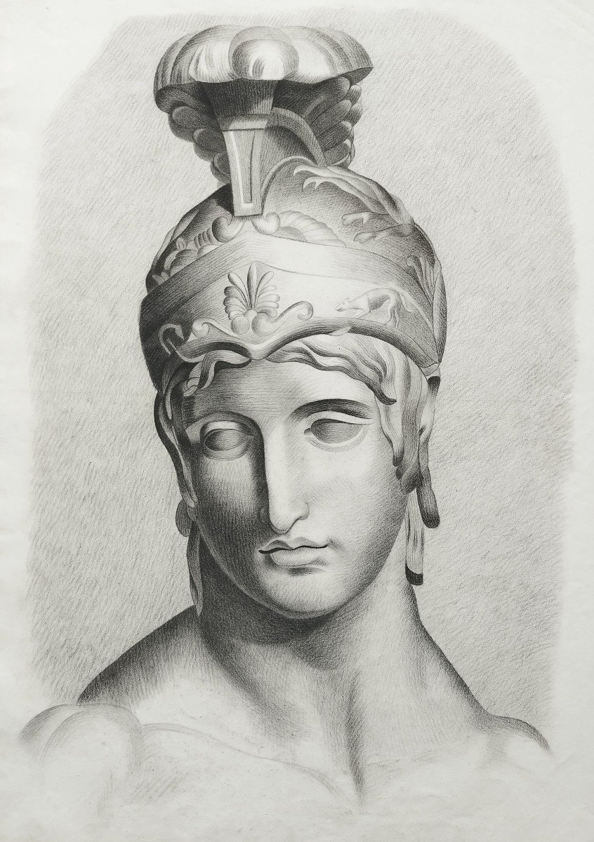 Portrait Achilles Mythological Drawing 19th C-photo-4