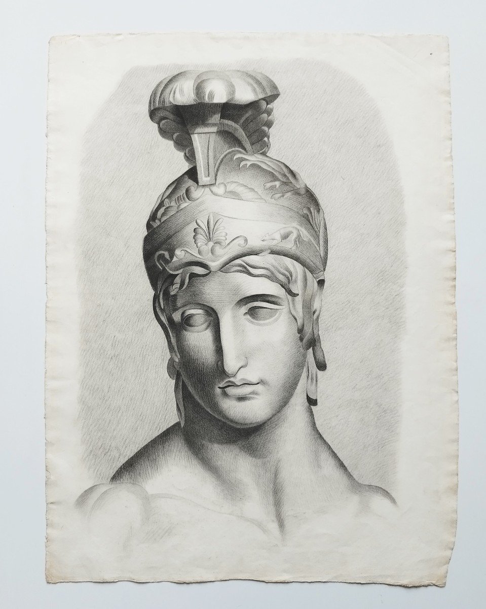 Portrait Achilles Mythological Drawing 19th C-photo-2