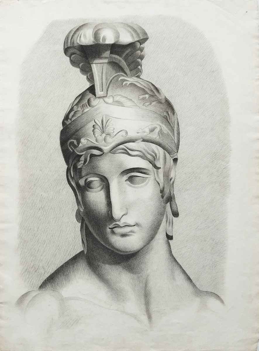 Portrait Achilles Mythological Drawing 19th C