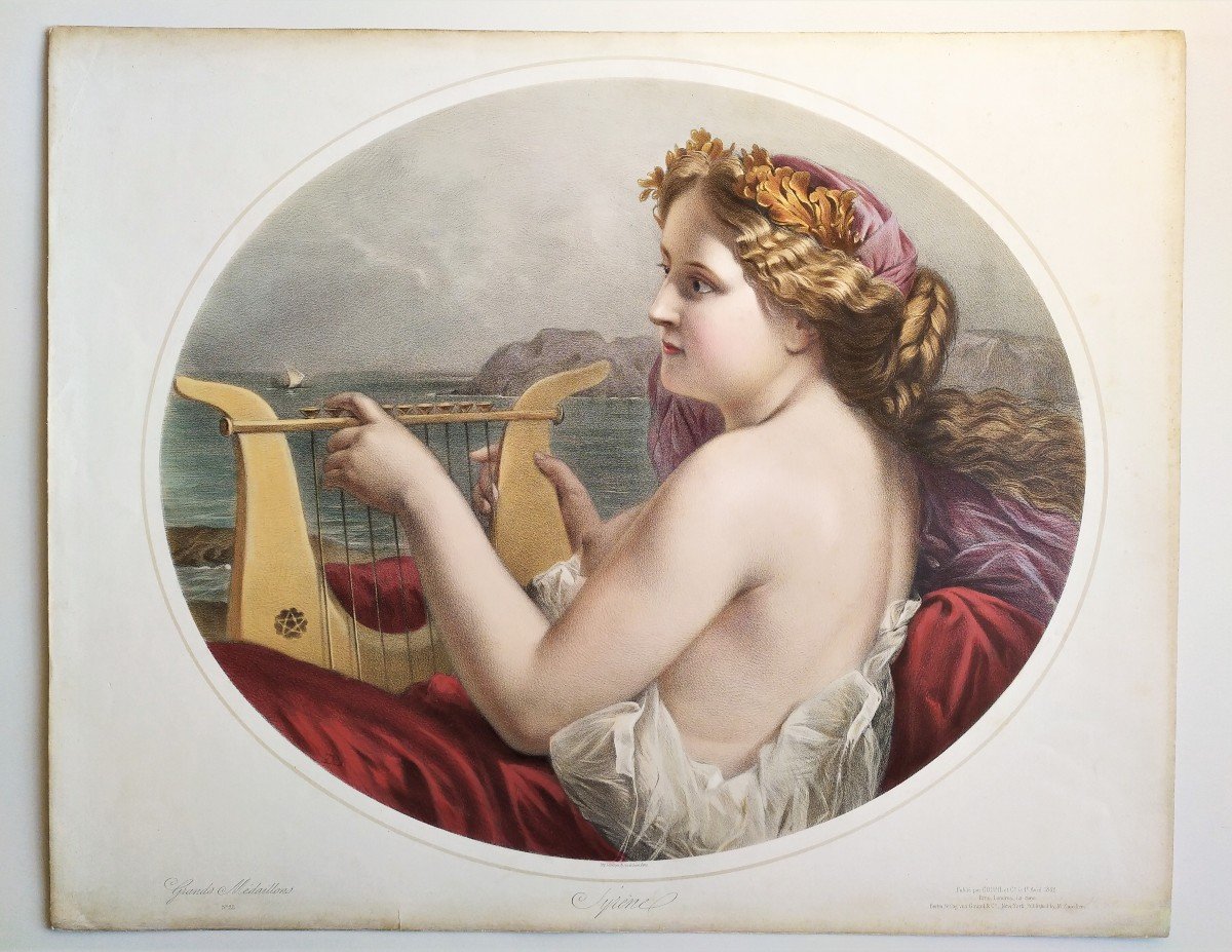 Syren  Watercolored Lithograph Greek Mythology 19th Century  Old Print-photo-2