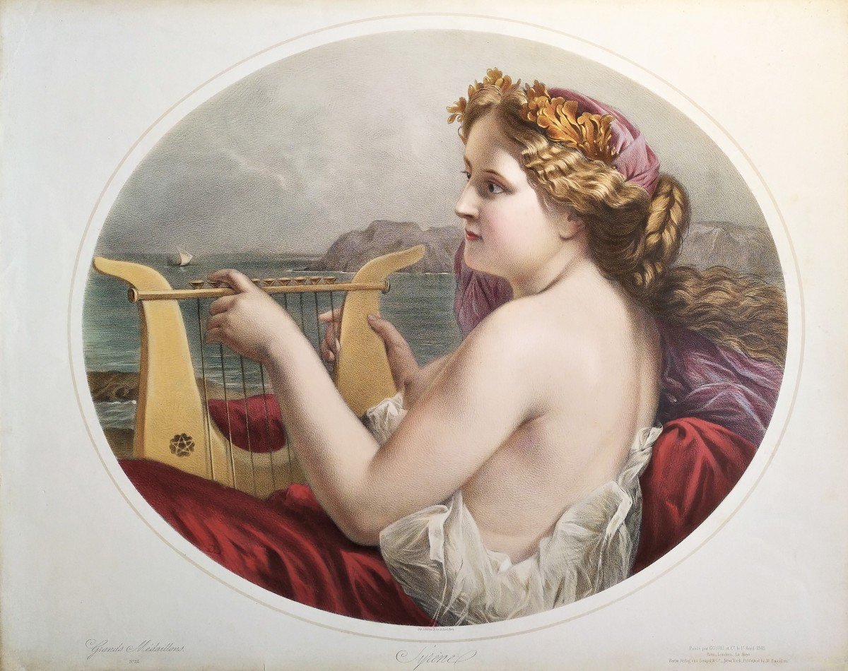 Syren  Watercolored Lithograph Greek Mythology 19th Century  Old Print-photo-3