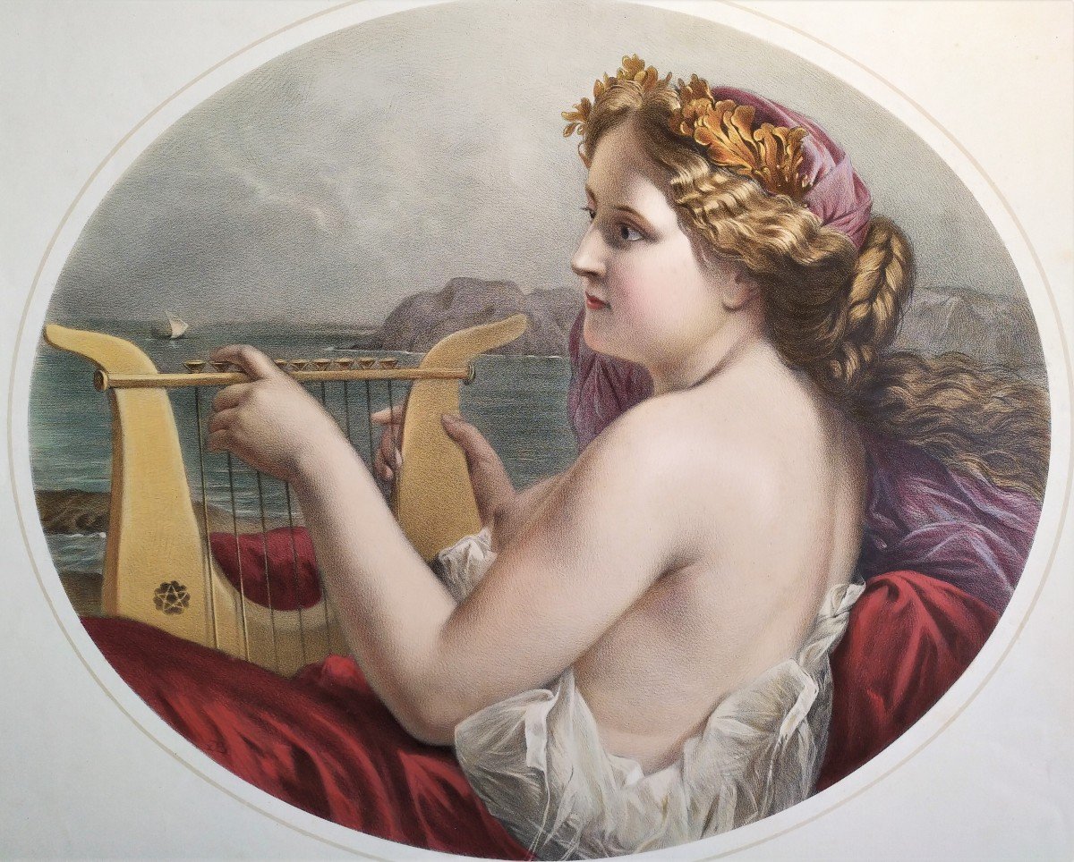 Syren  Watercolored Lithograph Greek Mythology 19th Century  Old Print-photo-4