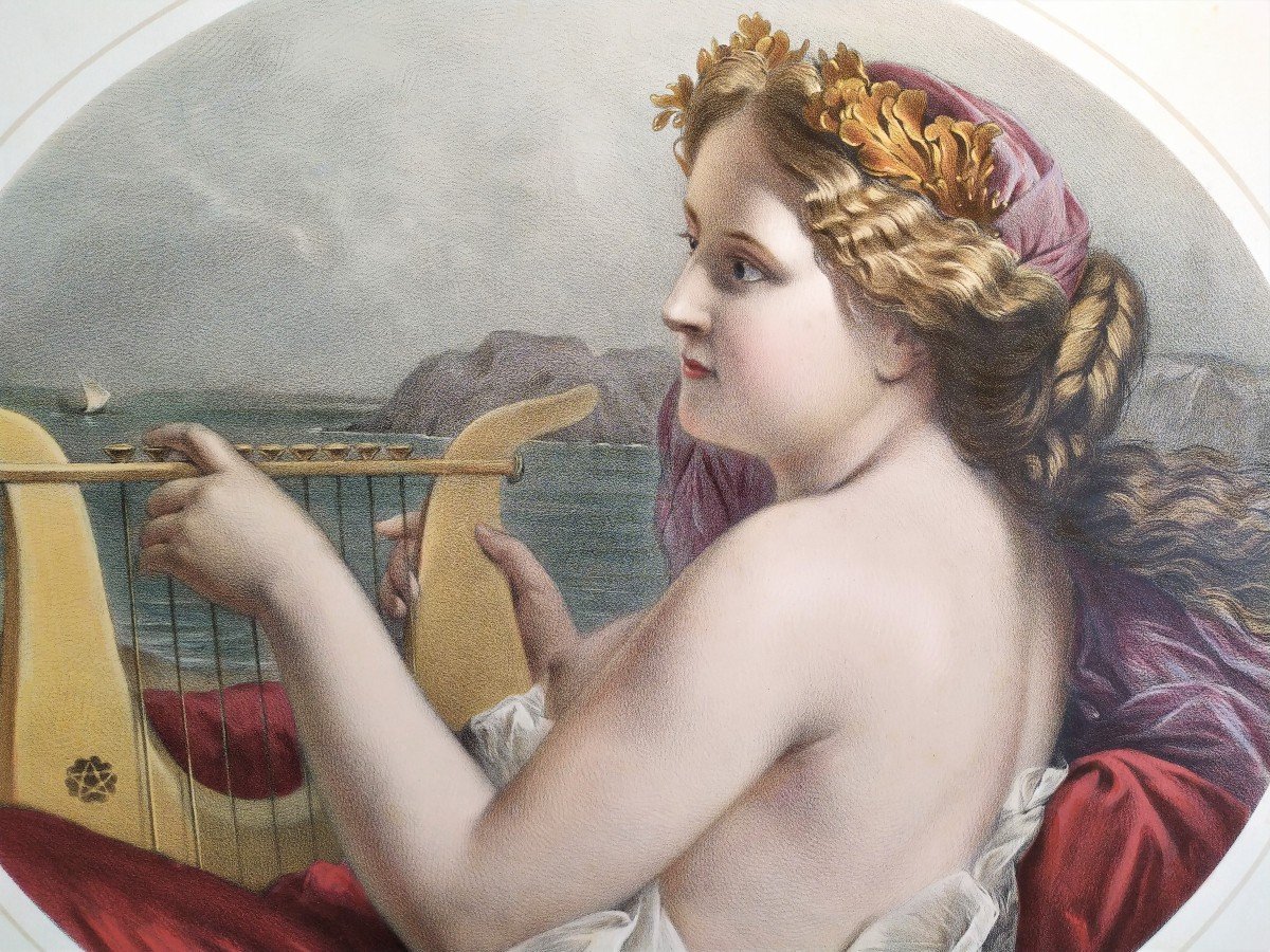 Syren  Watercolored Lithograph Greek Mythology 19th Century  Old Print-photo-1