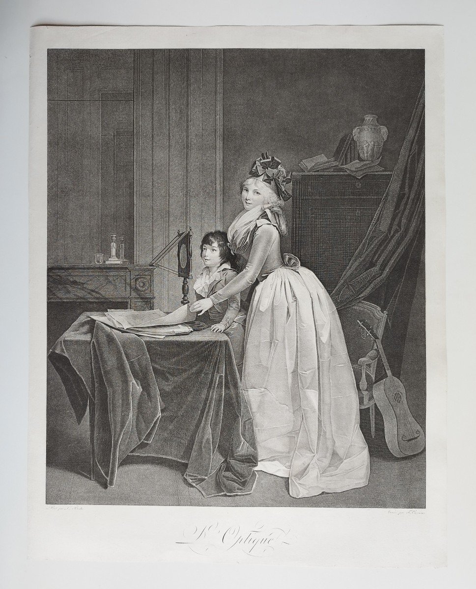 Optics Portrait Louise Danton Engraving After Boilly 18th C Old Print Etching-photo-2