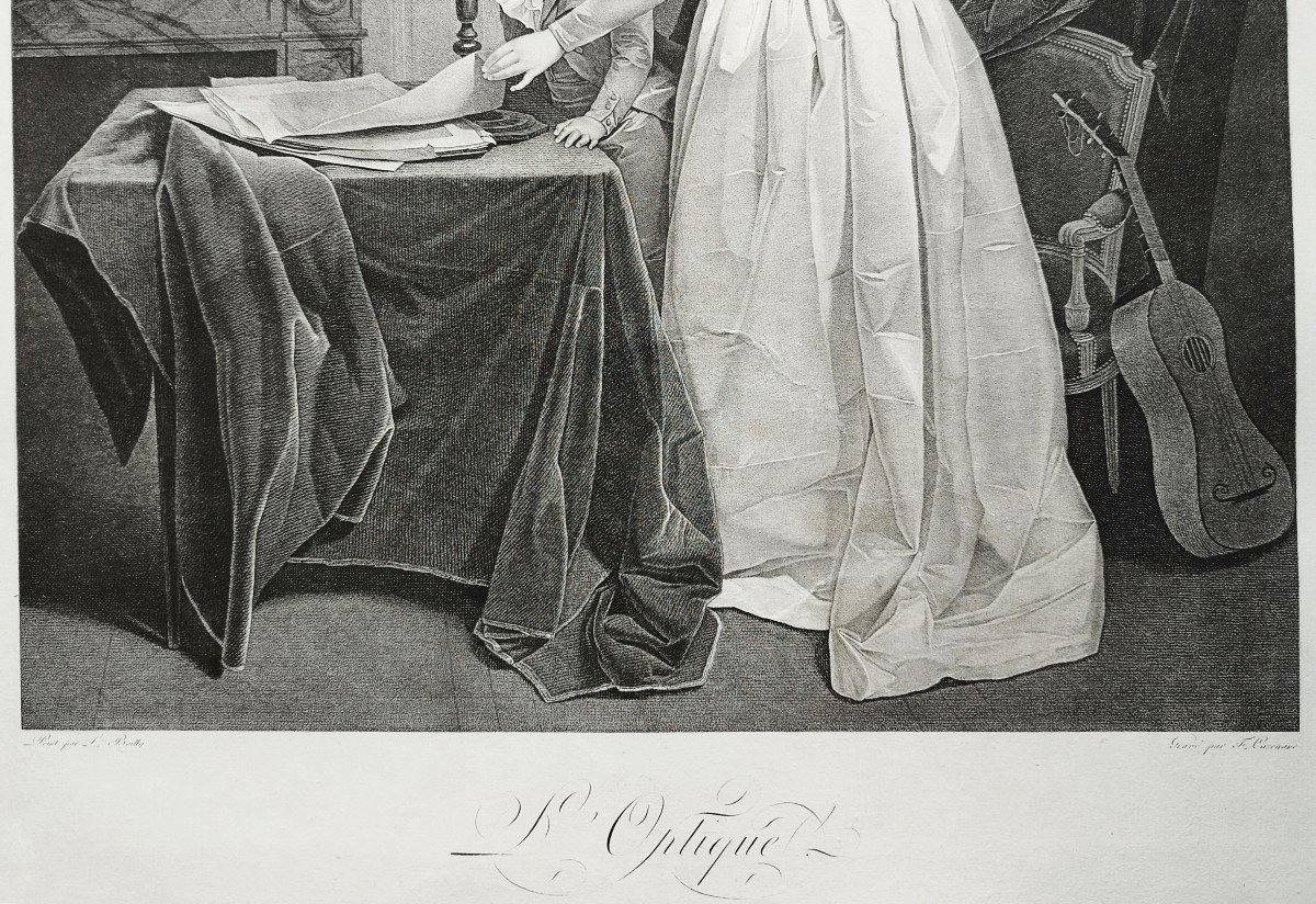 Optics Portrait Louise Danton Engraving After Boilly 18th C Old Print Etching-photo-1