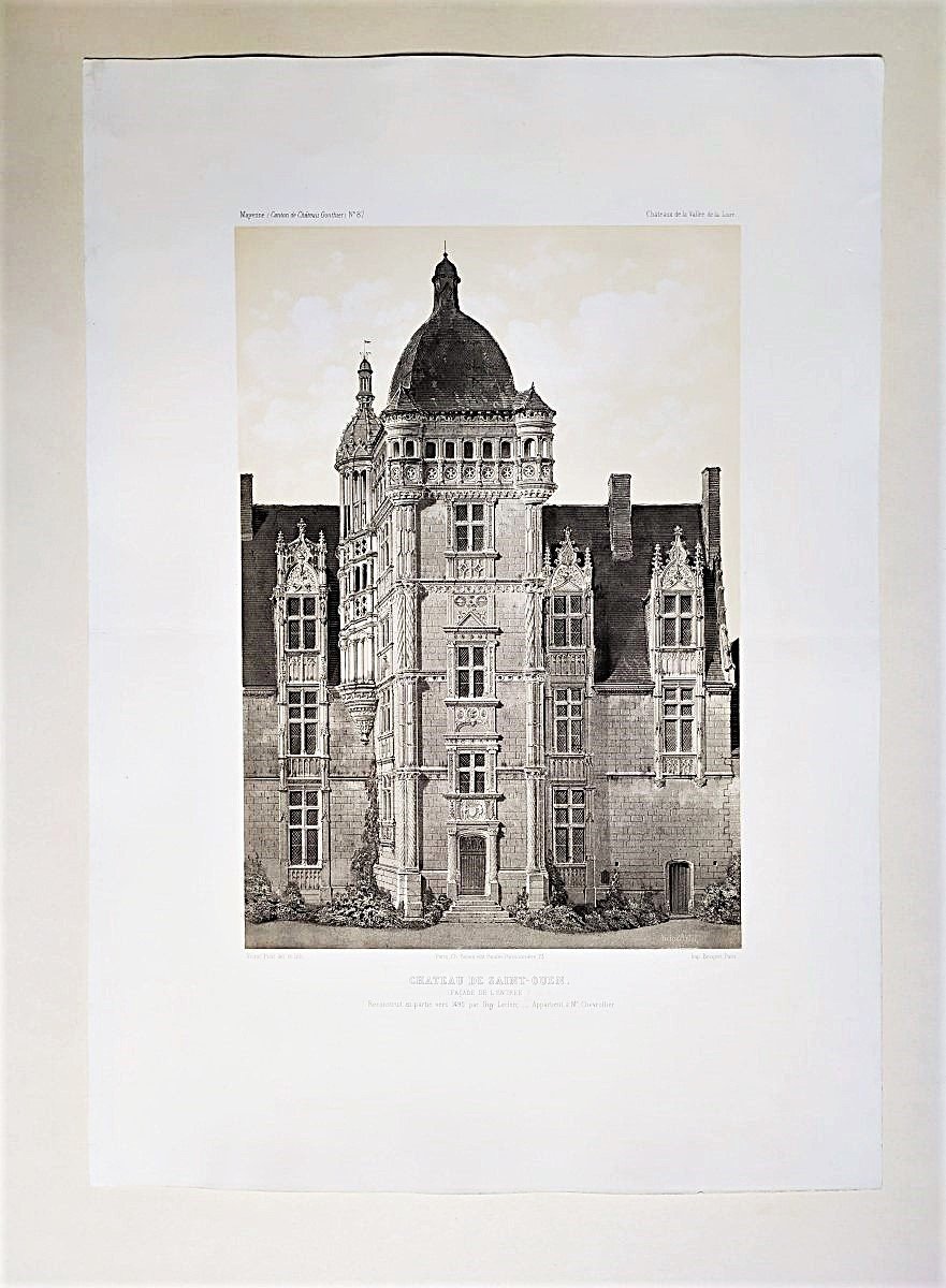 Renaissance Architecture French Castle saint-ouen Lithograph By Victor Petit 19th C Old Print-photo-2