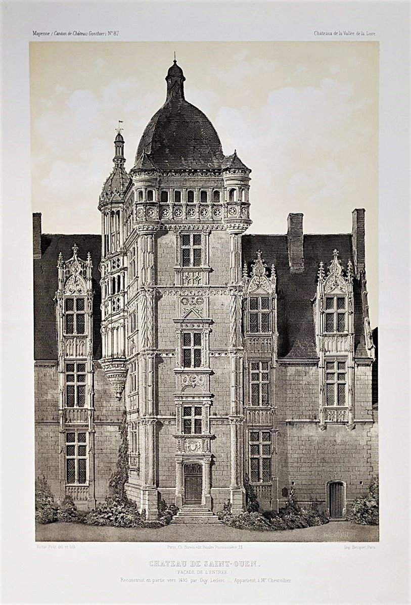 Renaissance Architecture French Castle saint-ouen Lithograph By Victor Petit 19th C Old Print-photo-4