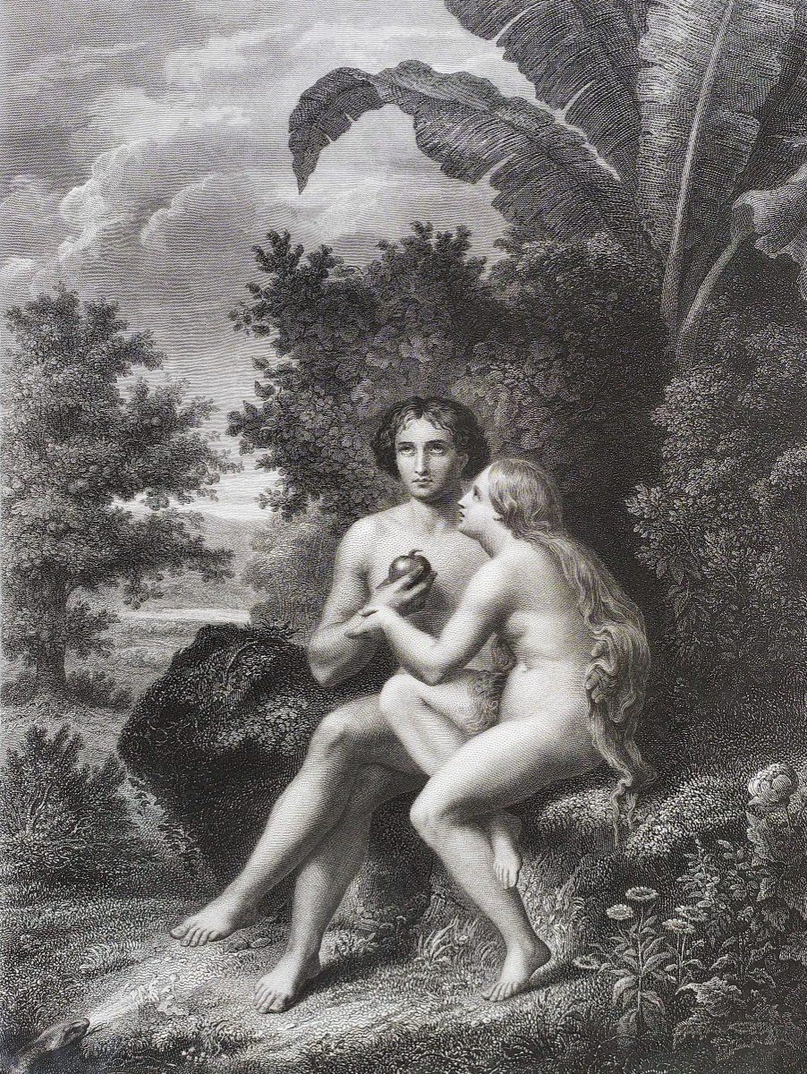 Nude Eve Adam Biblical Scene Engraving By Moret And Ch. Lalaisse 19th C Etching Old Print-photo-4