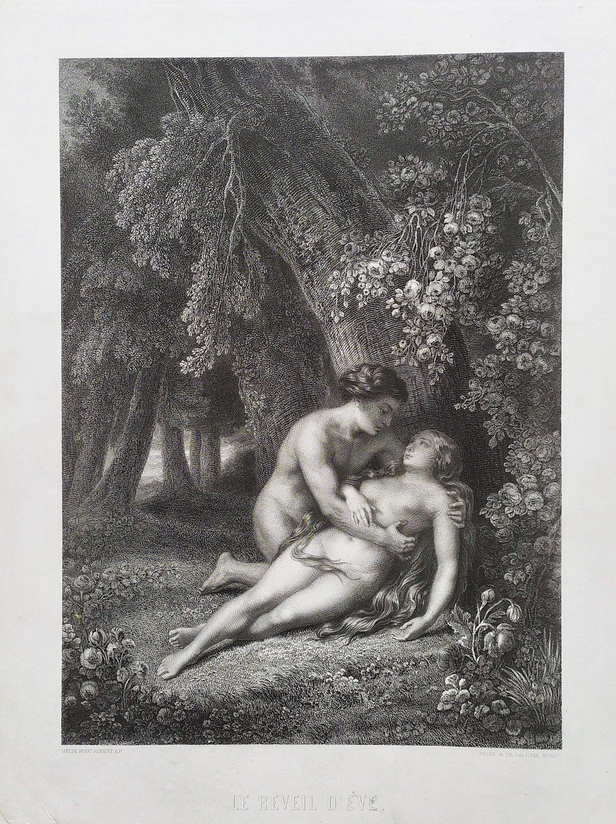 Adam And Eve Nude Biblical Engraving By Pelée And Ch.lalaisse 19th C Etching Old Print-photo-3