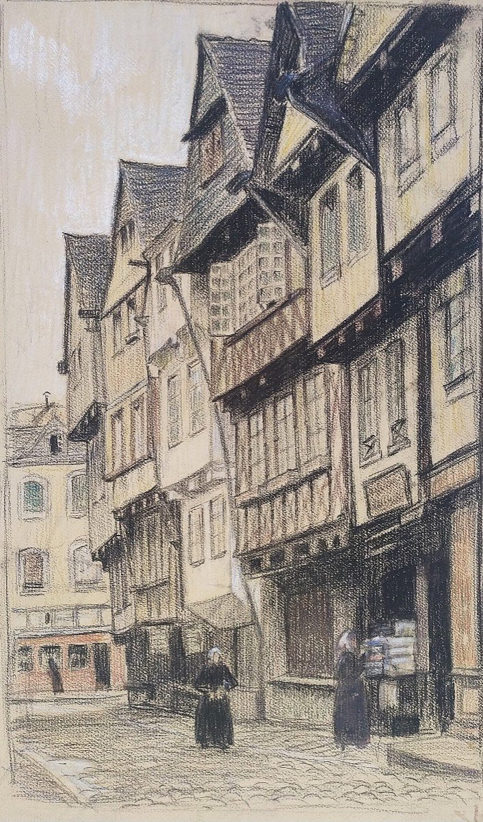 Brittany Alley And Old Houses Charcoal And Grease Pencil-photo-3