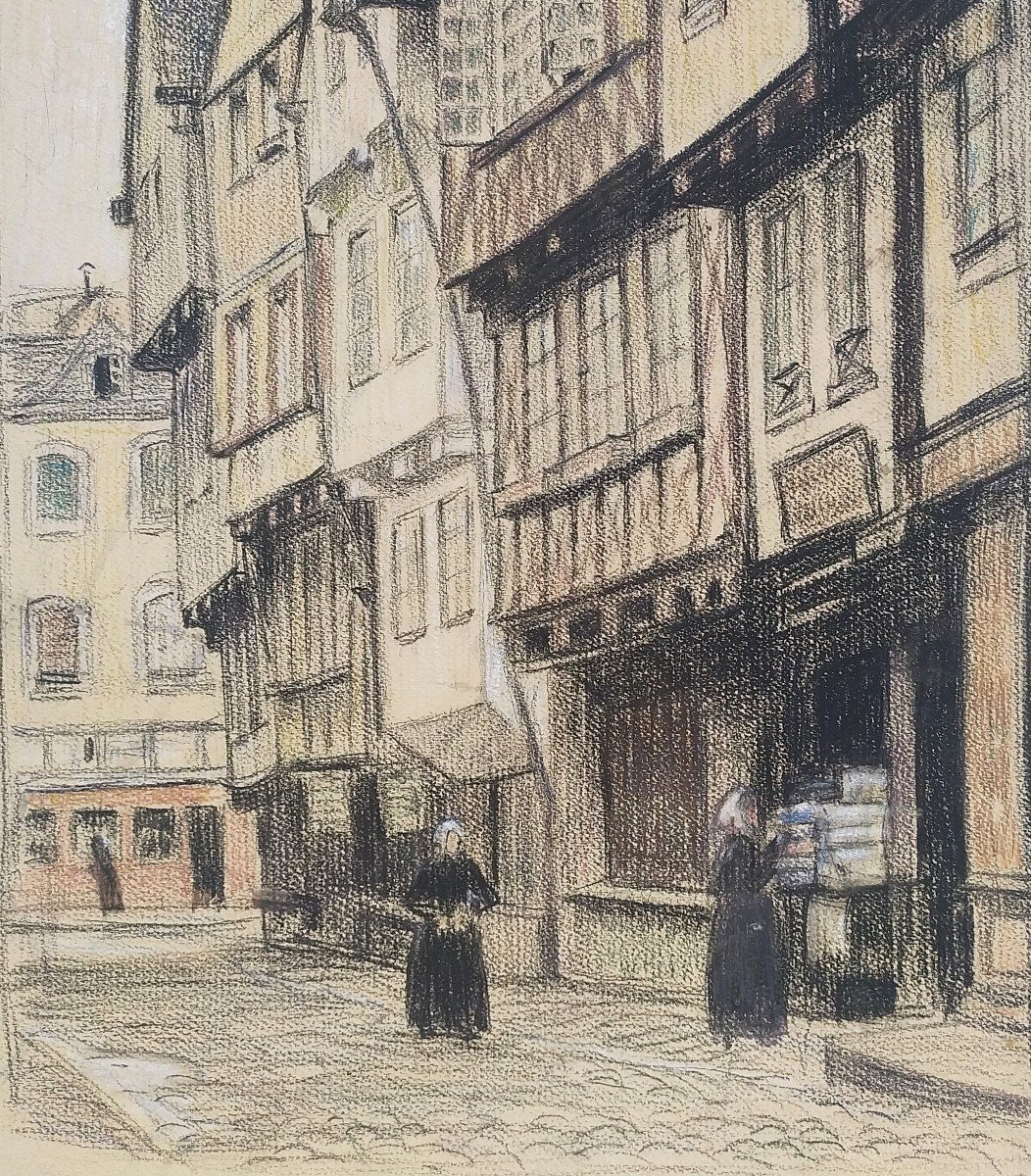 Brittany Alley And Old Houses Charcoal And Grease Pencil-photo-4