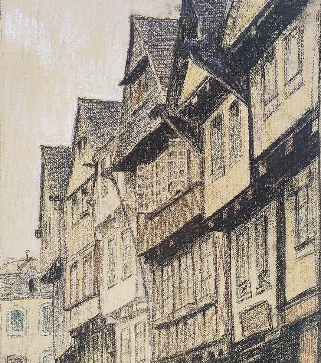 Brittany Alley And Old Houses Charcoal And Grease Pencil-photo-1