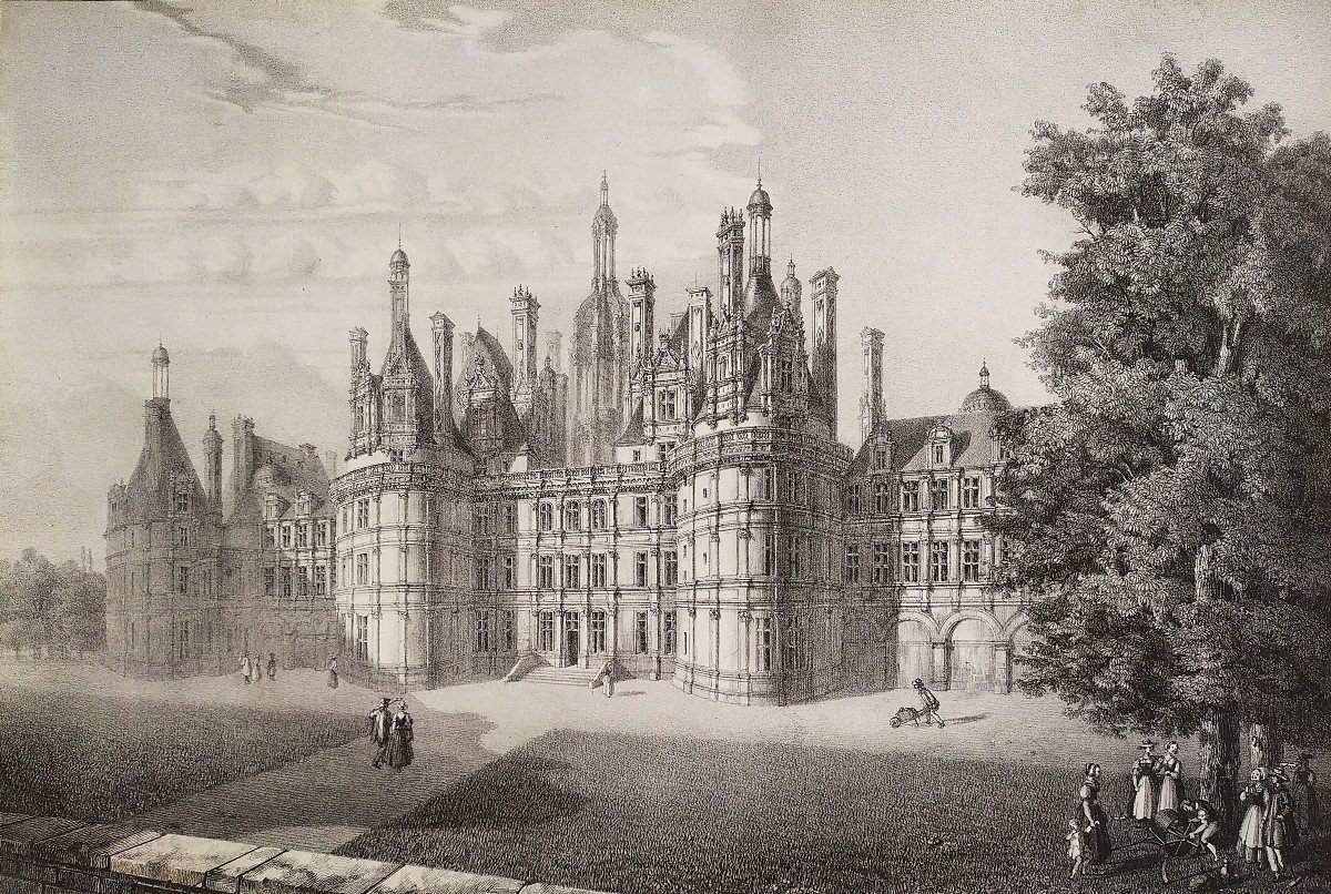 Chambord Castle Lithograph  19th Century Old Print