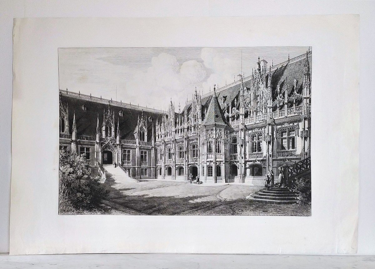 Palais De Justice De Rouen Par Octave De Rochebrune Gravure Ancienne Architecture 19ème-photo-2