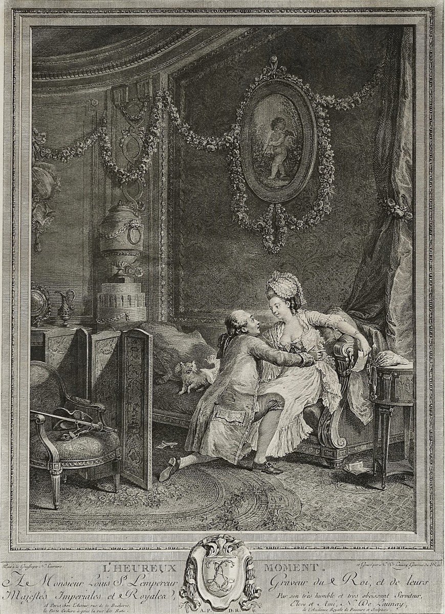 Etching The Happy Moment Engraving By De Launay After Lavreince 18th C Old Print-photo-4