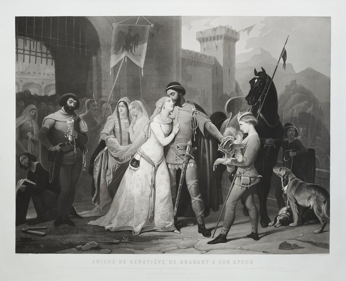 Geneviève De Brabant Grande Gravure Par Jazet d'Après Schopin 19ème-photo-3