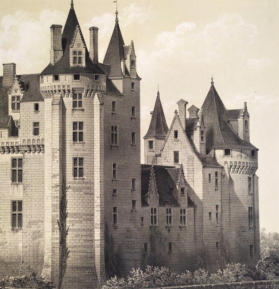  French Castle Coudray-montpensier Lithograph By Victor Petit 19th C Old Print  Architecture -photo-4