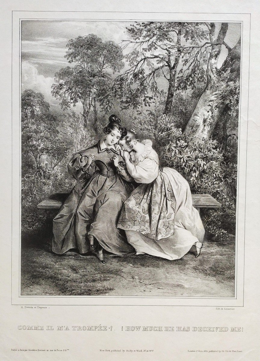 Lithographie Ancienne d'Après Devéria Comme Il M'a Trompée 19th C