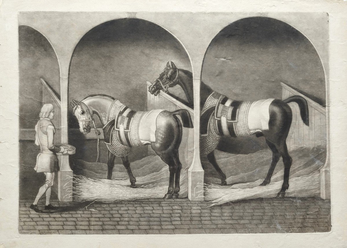  Engraving  Horses After James Seymour 18th C Etching Old Print-photo-3