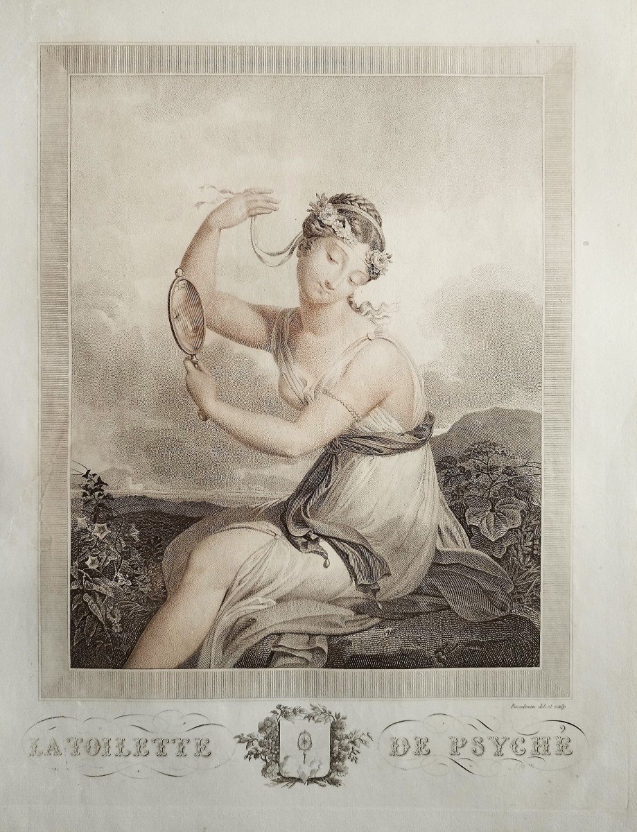 Psyche Mythological Engraving Empire Period By Bosselman 19th C  Etching Old Print-photo-3