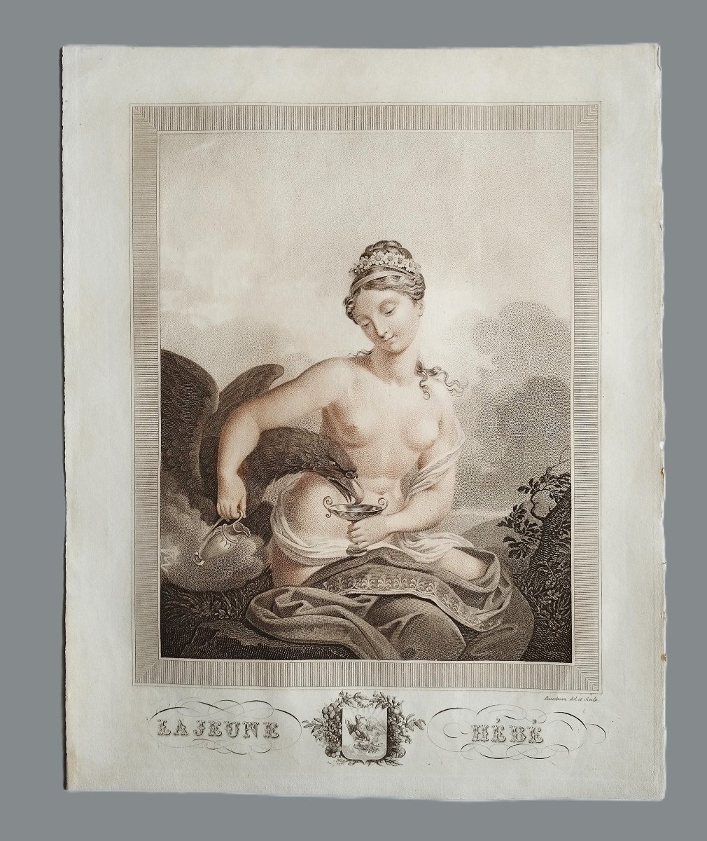 Hebe Goddess Of Youth Mythological Engraving Empire Period By Bosselman 19th C Etching -photo-2
