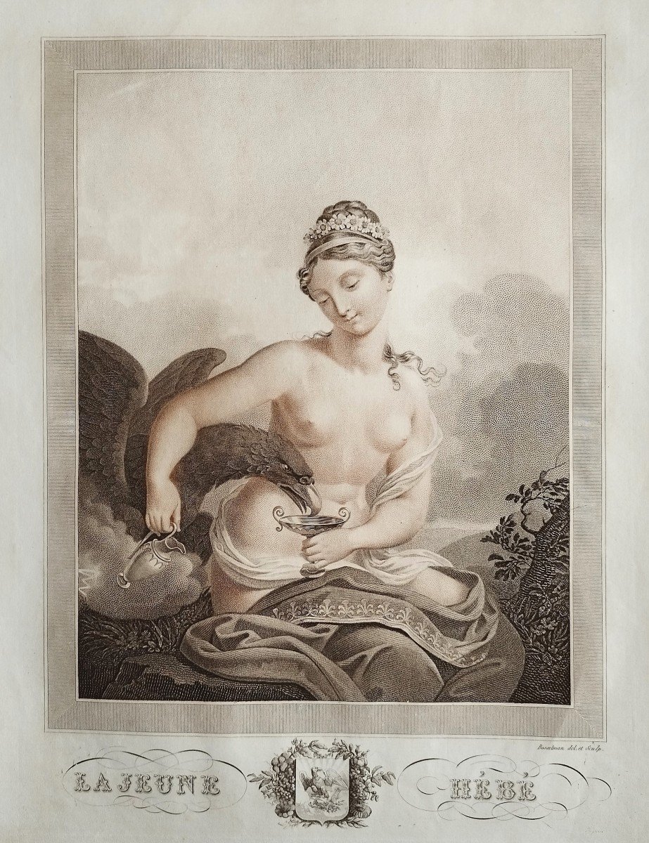 Hebe Goddess Of Youth Mythological Engraving Empire Period By Bosselman 19th C Etching -photo-3