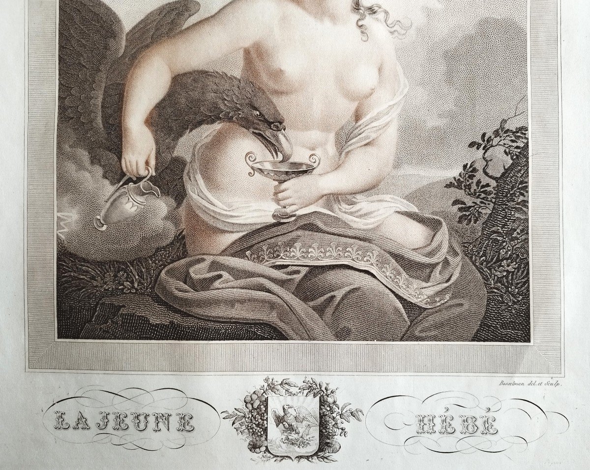 Hebe Goddess Of Youth Mythological Engraving Empire Period By Bosselman 19th C Etching -photo-4
