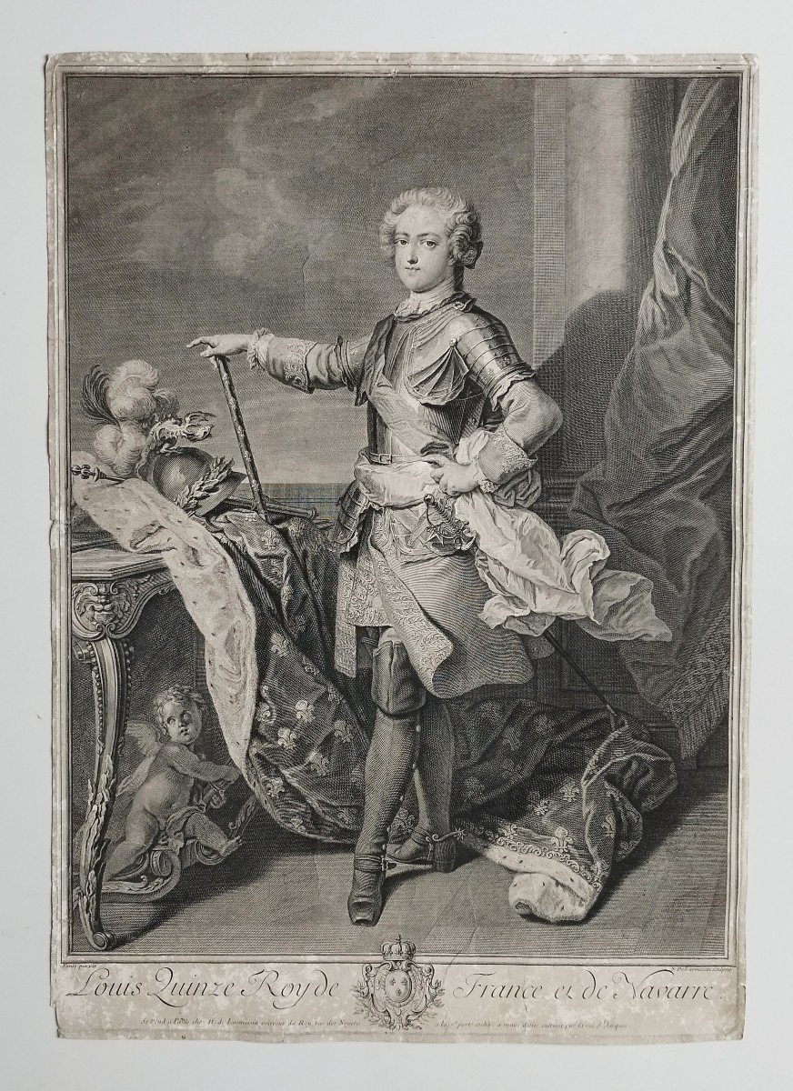 Louis XV Roi de France Gravure Ancienne  Par Larmessin d'Après Van Loo 18ème-photo-2