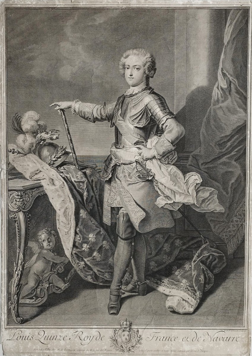Louis XV Roi de France Gravure Ancienne  Par Larmessin d'Après Van Loo 18ème