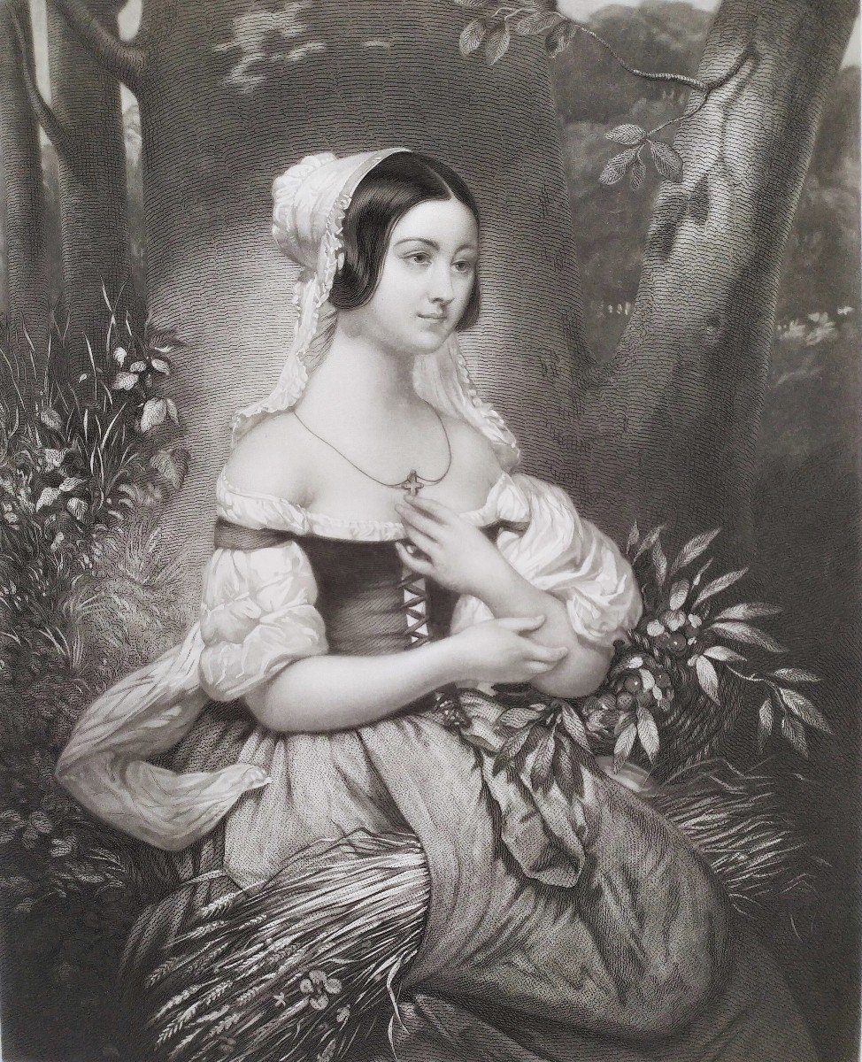  Engraving Portrait Of A Lady By Allais After De Court  Etching 19th C Old Print-photo-1