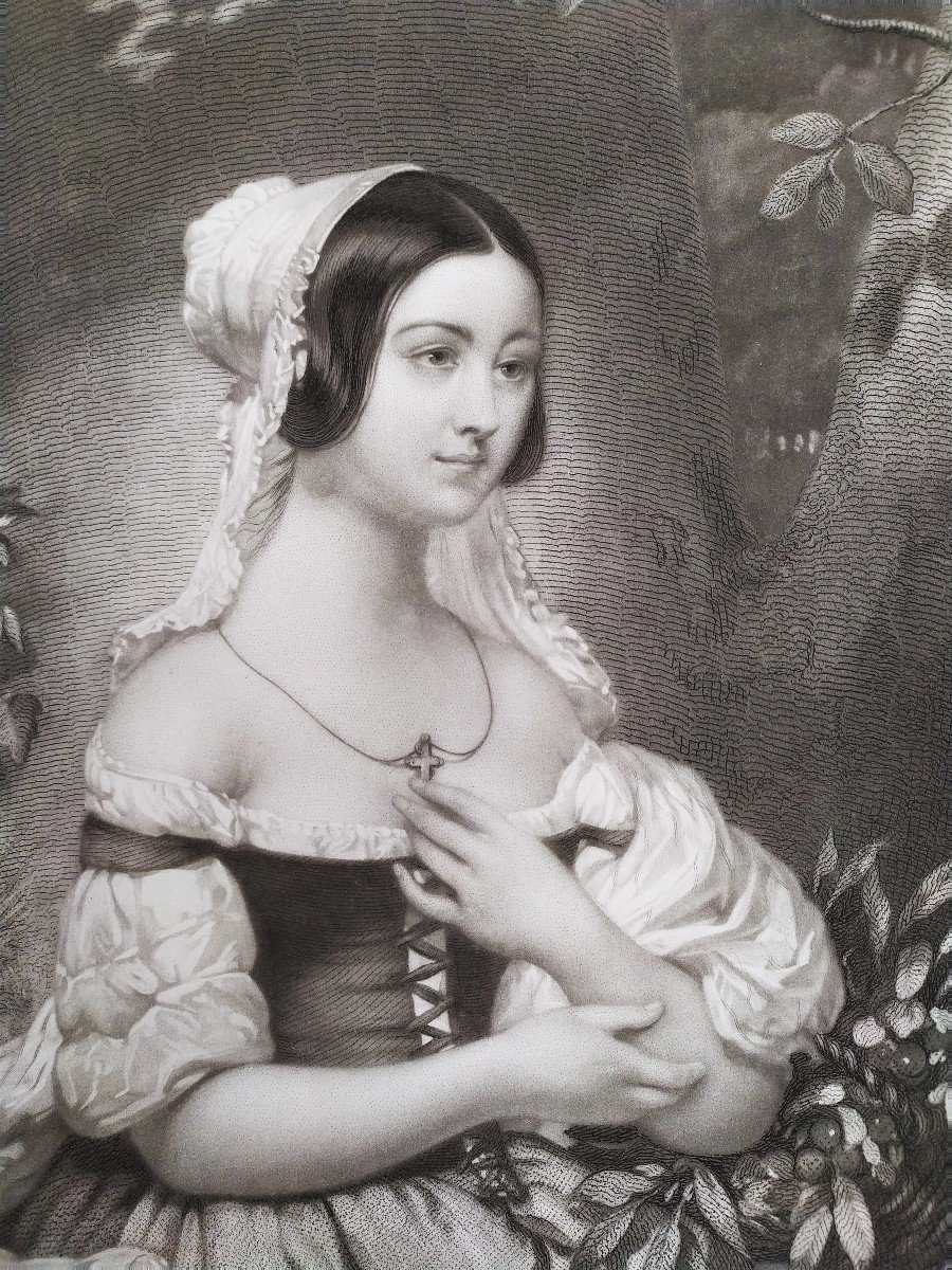  Engraving Portrait Of A Lady By Allais After De Court  Etching 19th C Old Print-photo-2