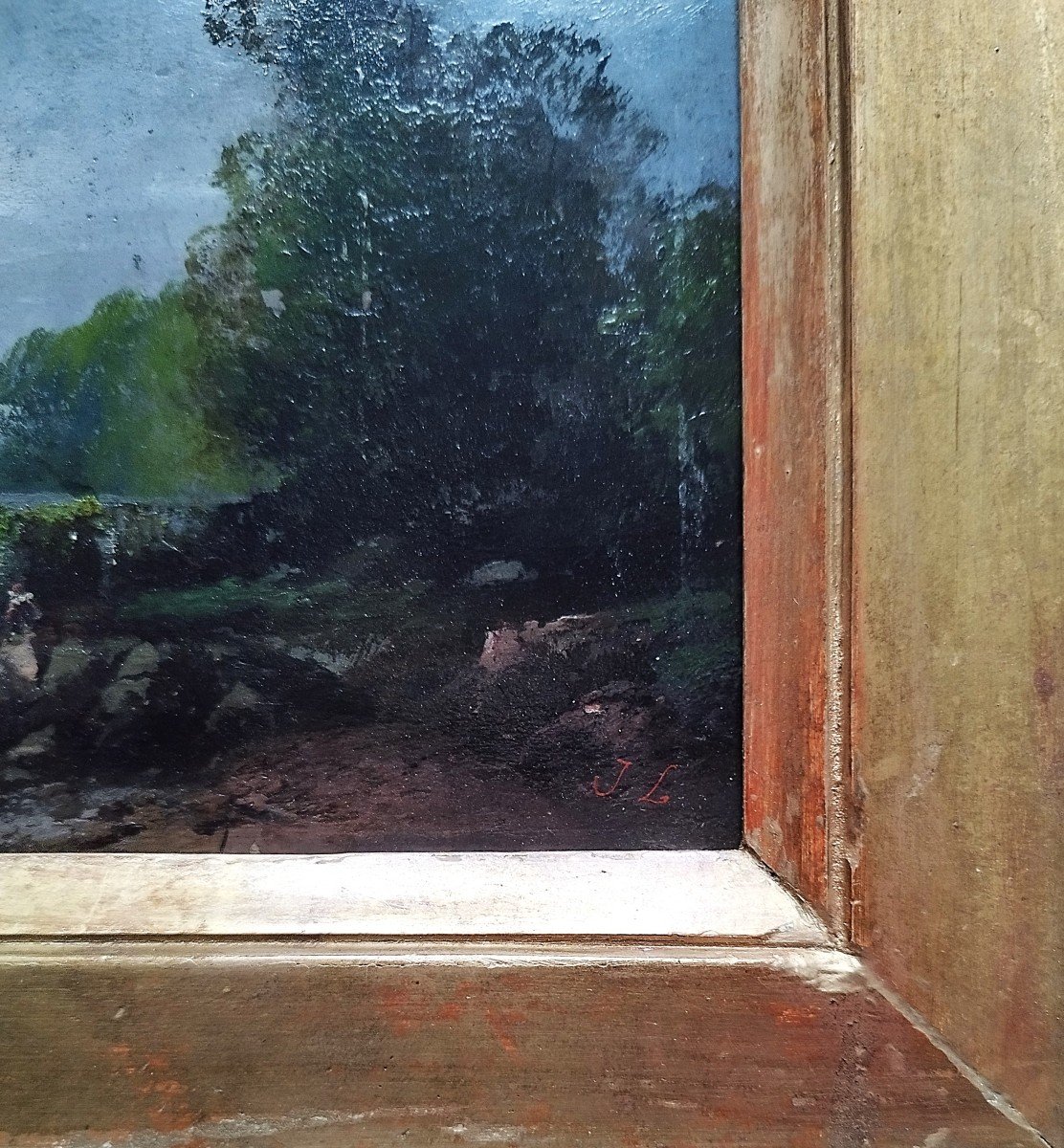 Paysage à La Rivière, école Anglaise John Leech Huile Sur Bois 19ème-photo-4