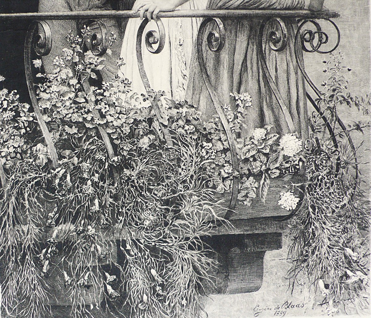 Gravure  Ancienne Scène Italienne Romantique d'Après Eugen De Blaas 19ème-photo-2