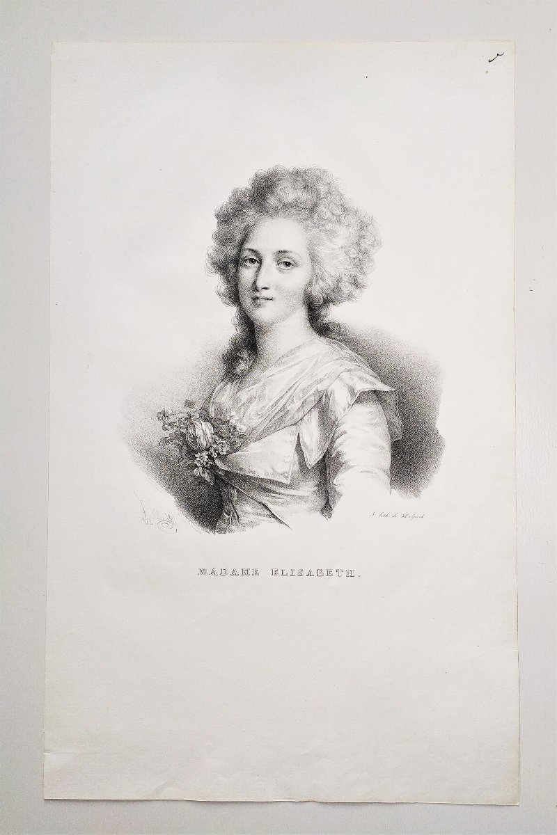 Historical Portrait Madame Elisabeth Antique Lithograph By Henri Grévedon 19th C Old Print-photo-2