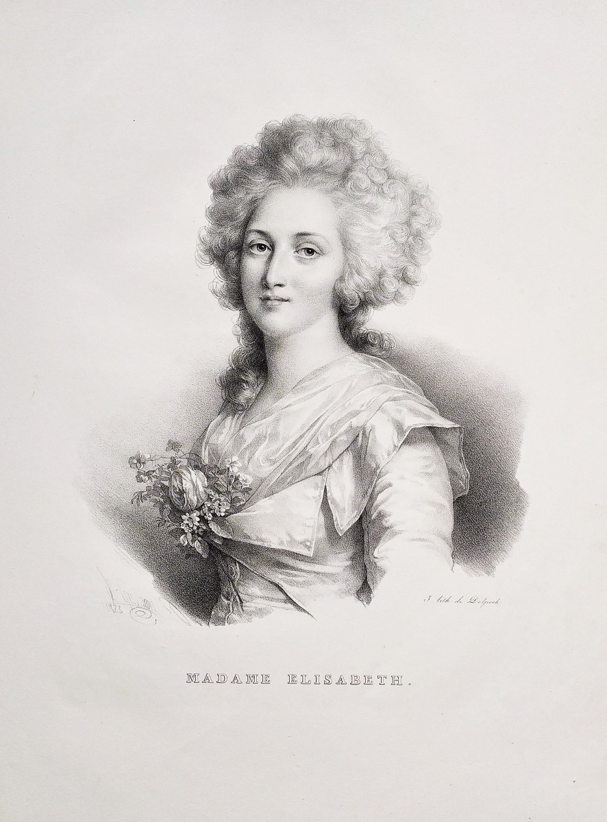 Historical Portrait Madame Elisabeth Antique Lithograph By Henri Grévedon 19th C Old Print