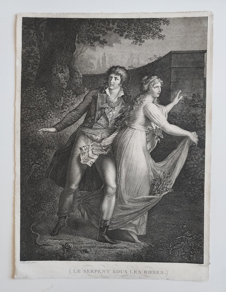 Etching  Antique  Engraving By Cazenave After Fournier The Snake Under The Roses Old Print-photo-2