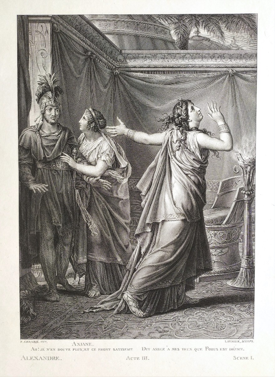 Etching Antique Neoclassical Engraving Ariadne And Alexander After Gérard 19th C Old Print
