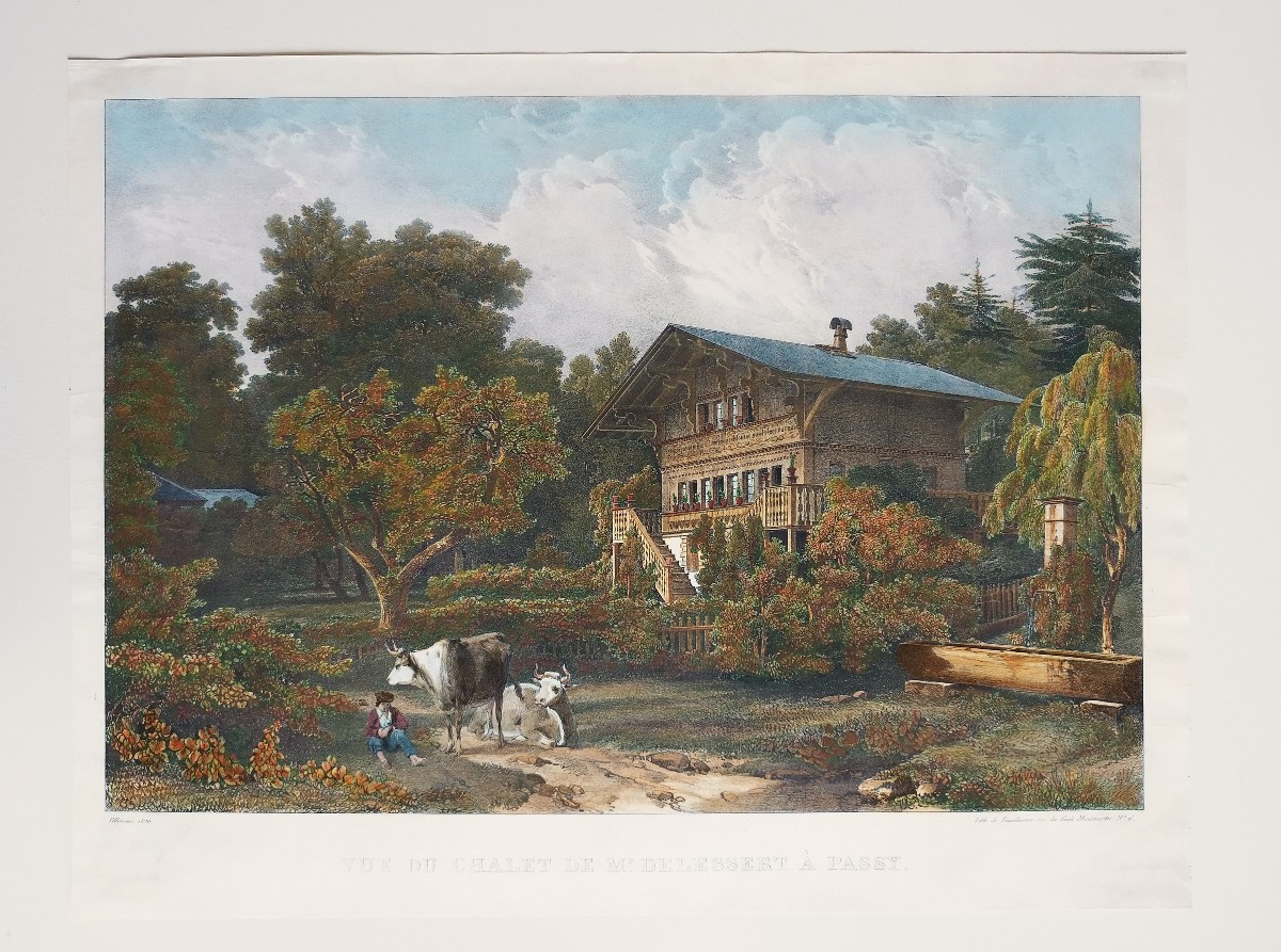 Engelmann Watercolored Lithograph View Of The Chalet Delessert In Passy Paris 1829-photo-2