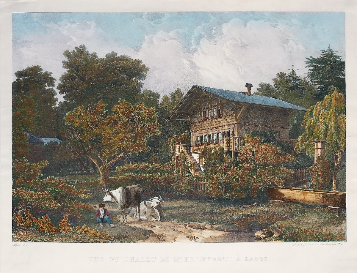 Engelmann Watercolored Lithograph View Of The Chalet Delessert In Passy Paris 1829-photo-3