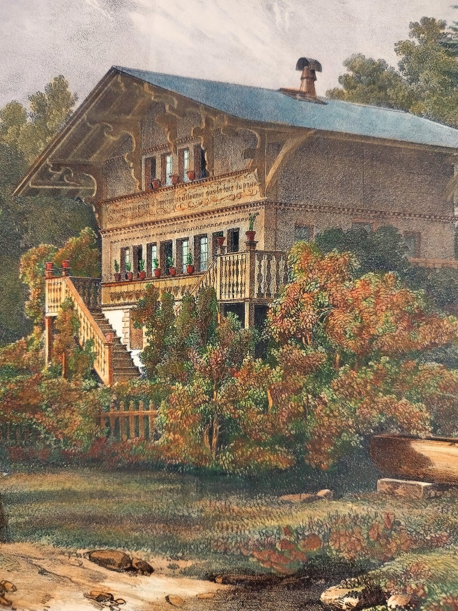 Engelmann Watercolored Lithograph View Of The Chalet Delessert In Passy Paris 1829-photo-1