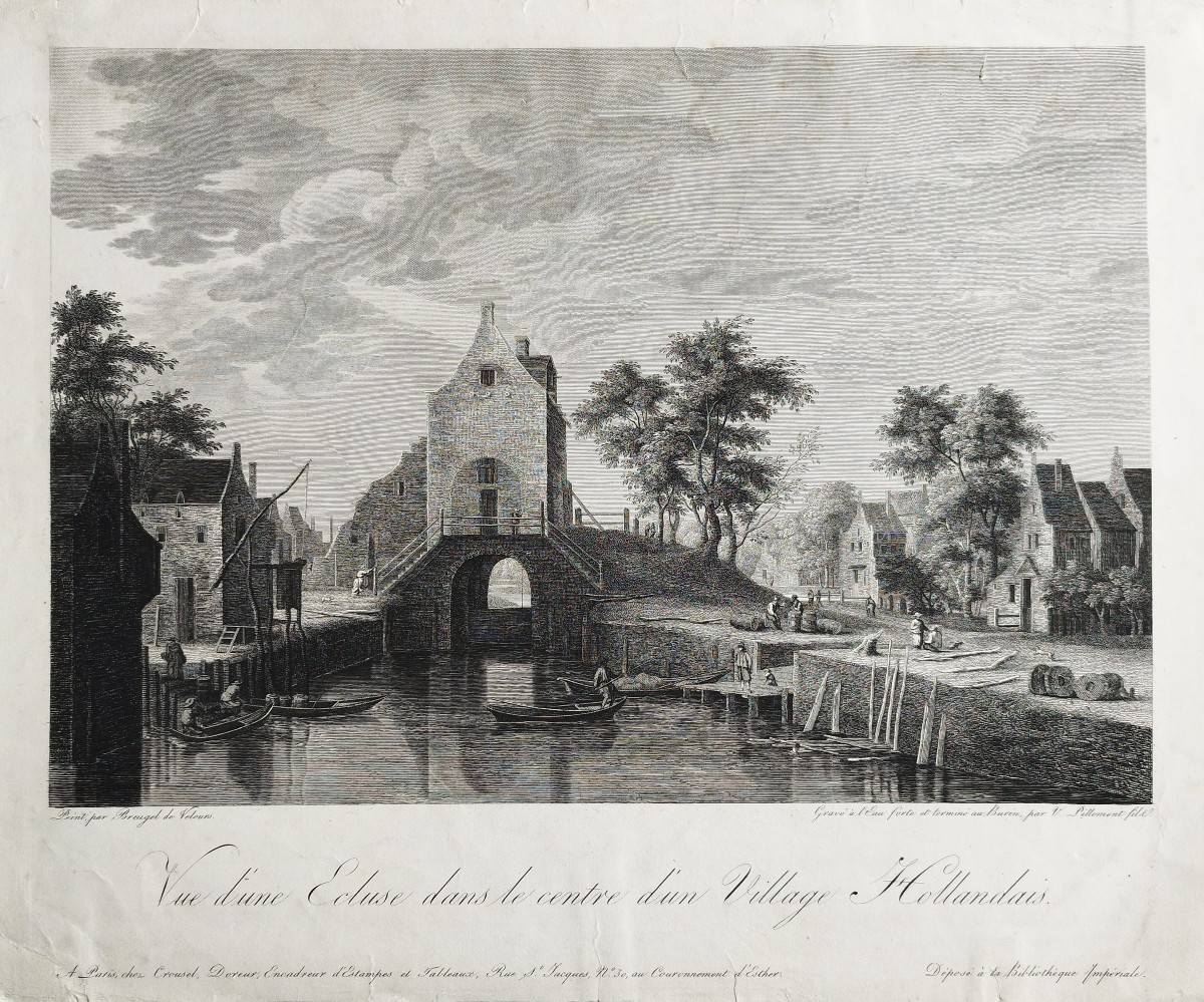 Antique Engraving Of A Dutch Village By Victor Pillement After Breugel, 19th Century-photo-3