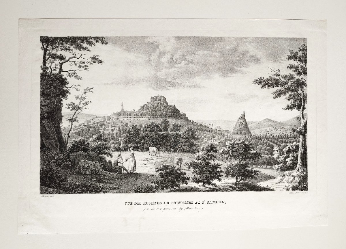  Le Puy En Velay Rochers Corneille Et Saint-michel d'Aiguilhe Lithographie Par Brunel-photo-2