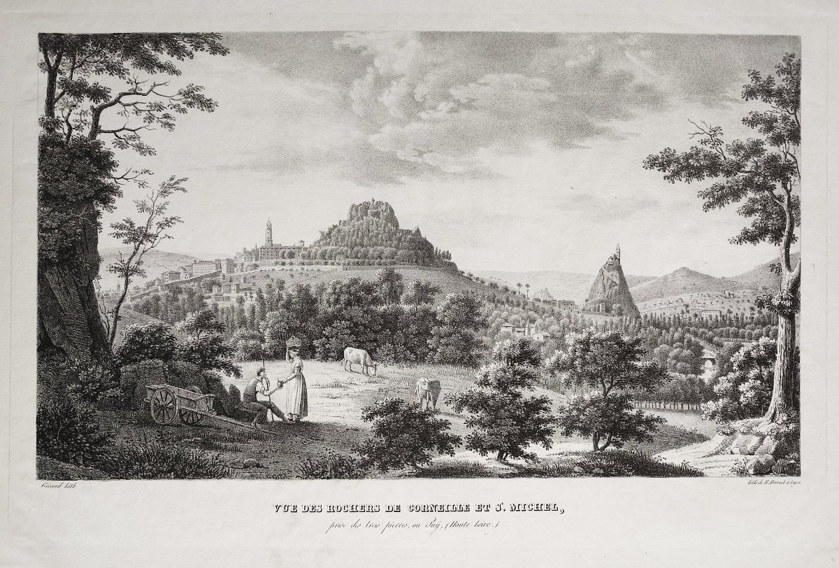  Le Puy En Velay Rochers Corneille Et Saint-michel d'Aiguilhe Lithographie Par Brunel-photo-3