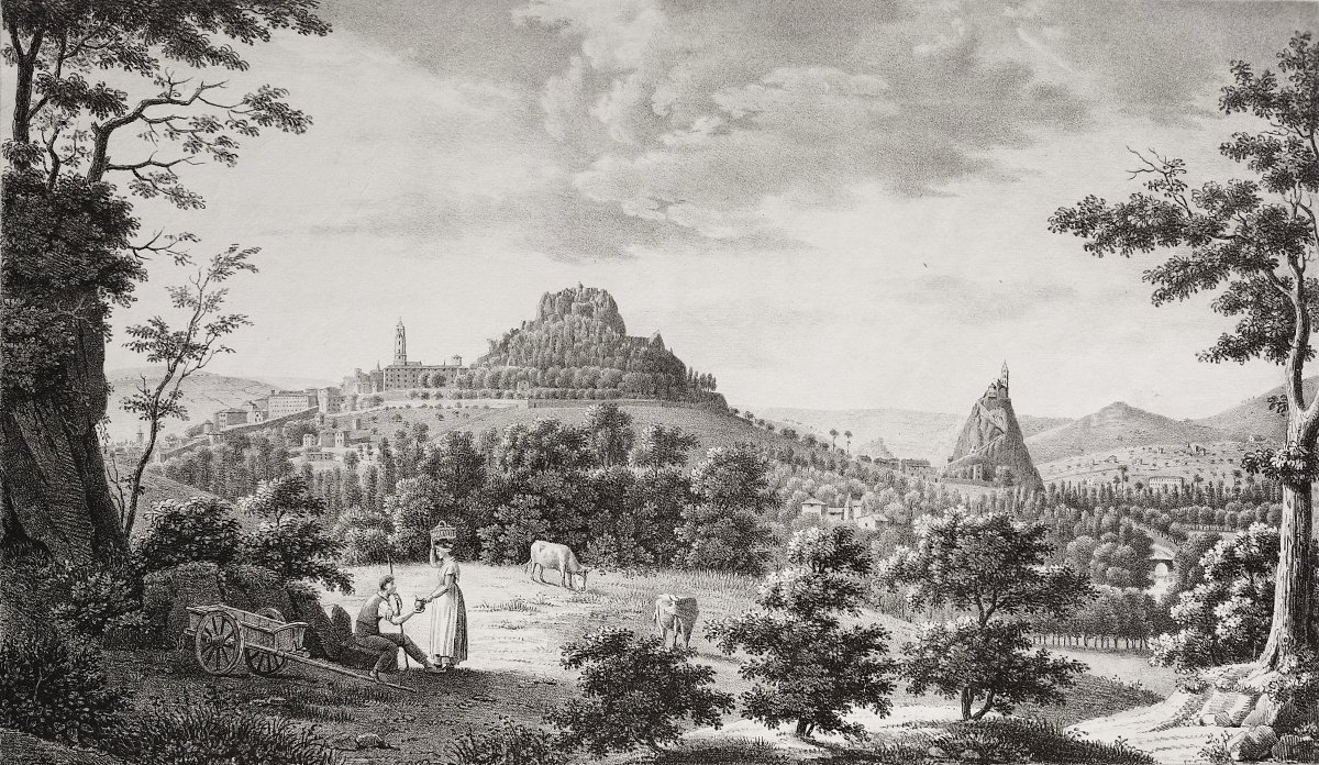  Le Puy En Velay Rochers Corneille Et Saint-michel d'Aiguilhe Lithographie Par Brunel-photo-4