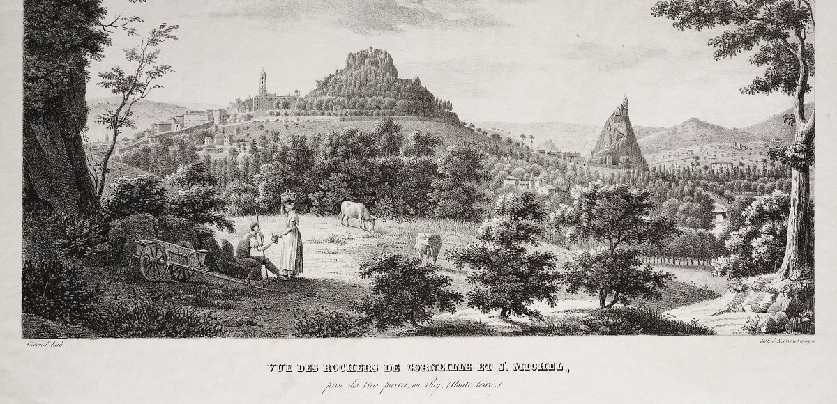  Le Puy En Velay Rochers Corneille Et Saint-michel d'Aiguilhe Lithographie Par Brunel-photo-1