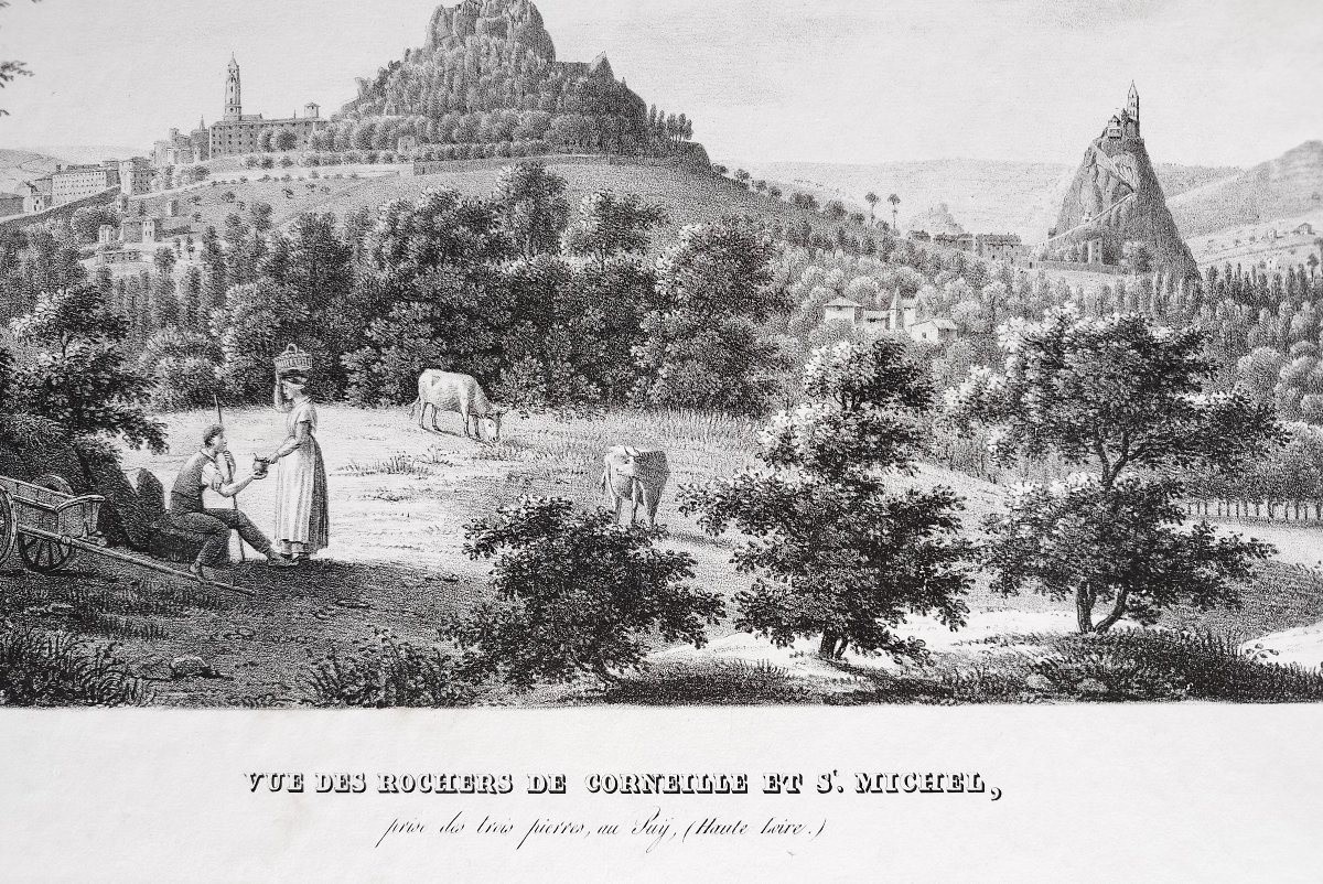 Le Puy En Velay Rochers Corneille Et Saint-michel d'Aiguilhe Lithographie Par Brunel-photo-2
