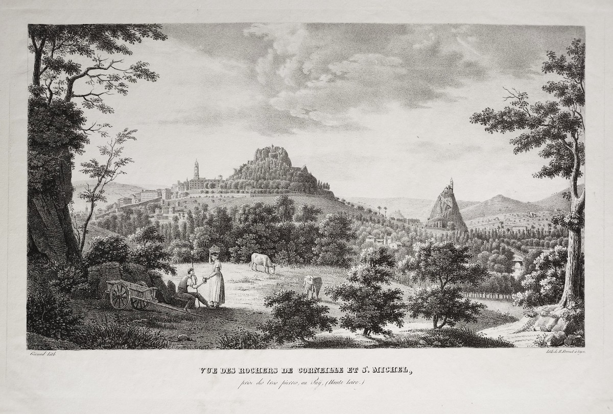  Le Puy En Velay Rochers Corneille Et Saint-michel d'Aiguilhe Lithographie Par Brunel