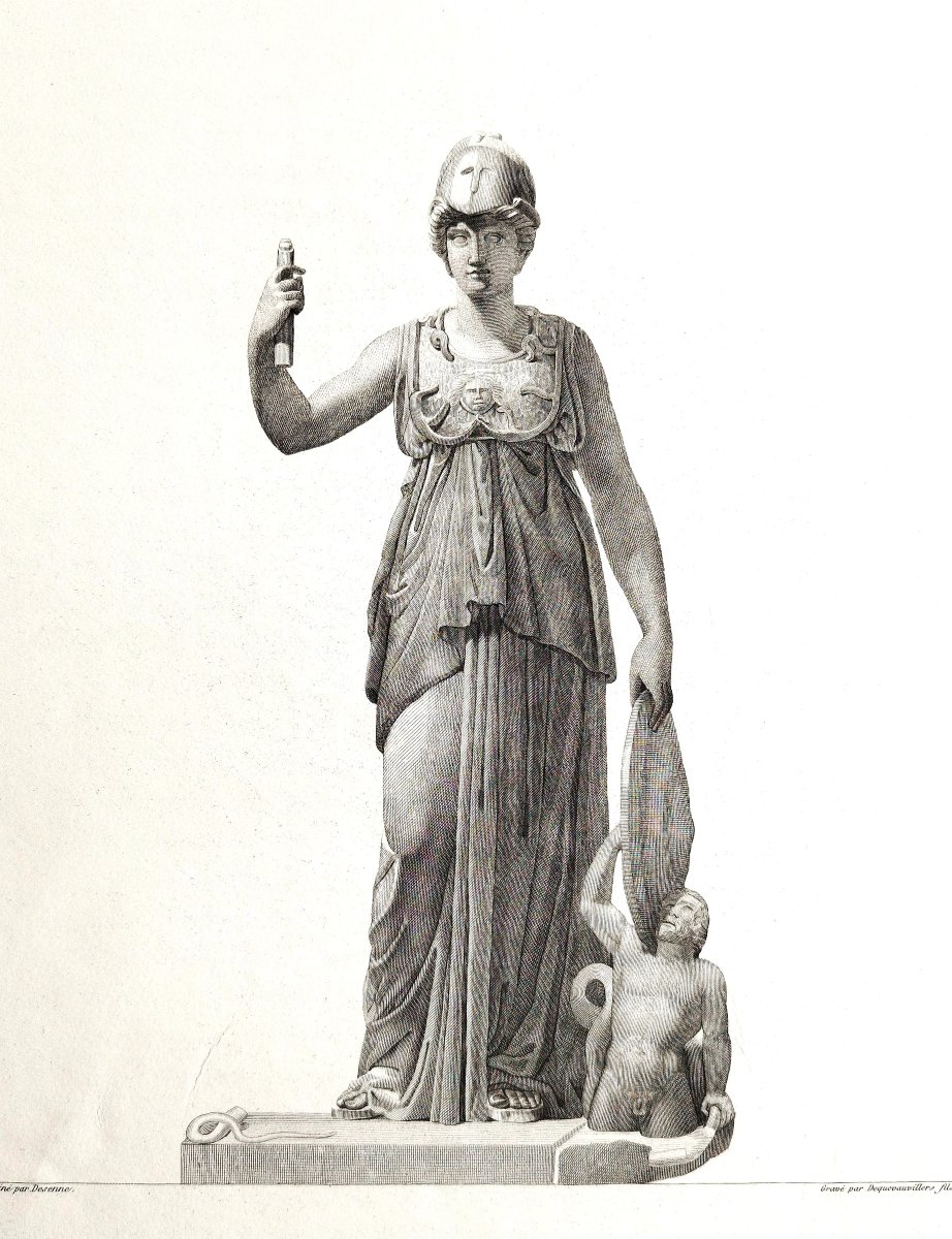 Gravure Mythologique Minerve Déesse (Athéné en  Grèce) 19ème-photo-1