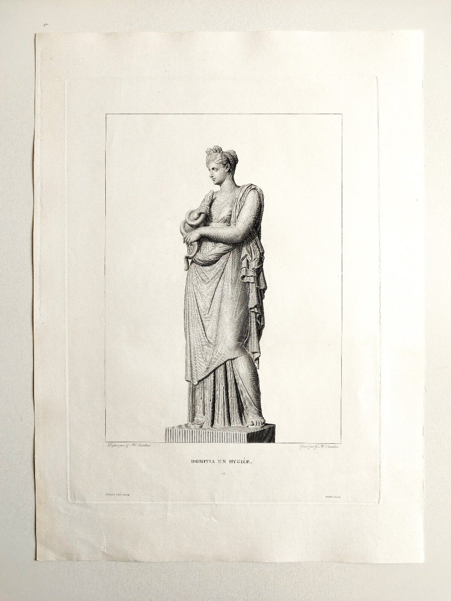 Etching Mythological Engraving Hygieia Greek Goddess 19th C Old Print-photo-2